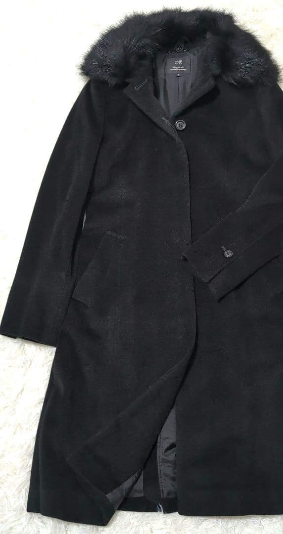 23区 アンゴラカシミヤ 高級フォックスファー ベルト付コート 38 女優