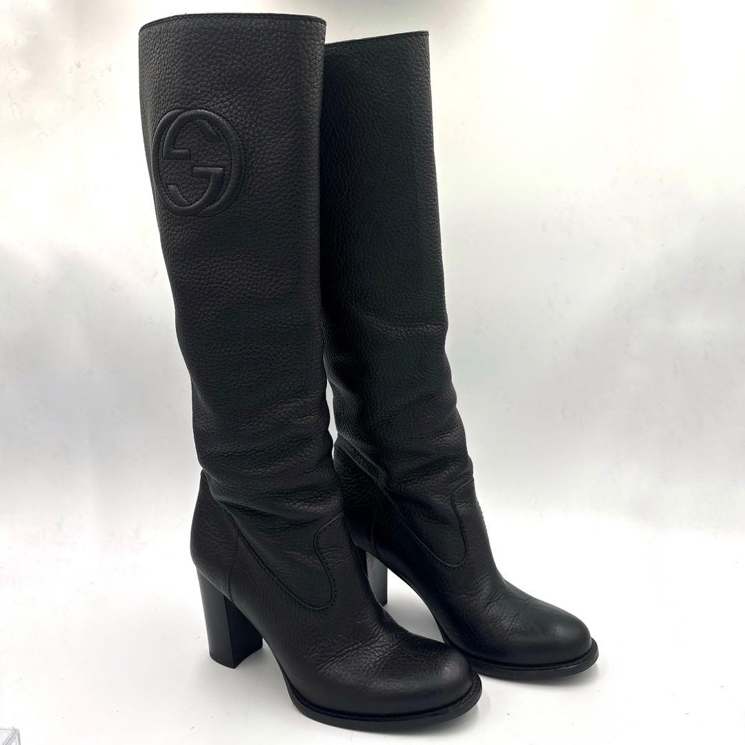 グッチ インターロッキング ロングブーツ 【36】チャンキーヒール ブラック グッチ インターロッキング ロングブーツ 【36】チャンキーヒール