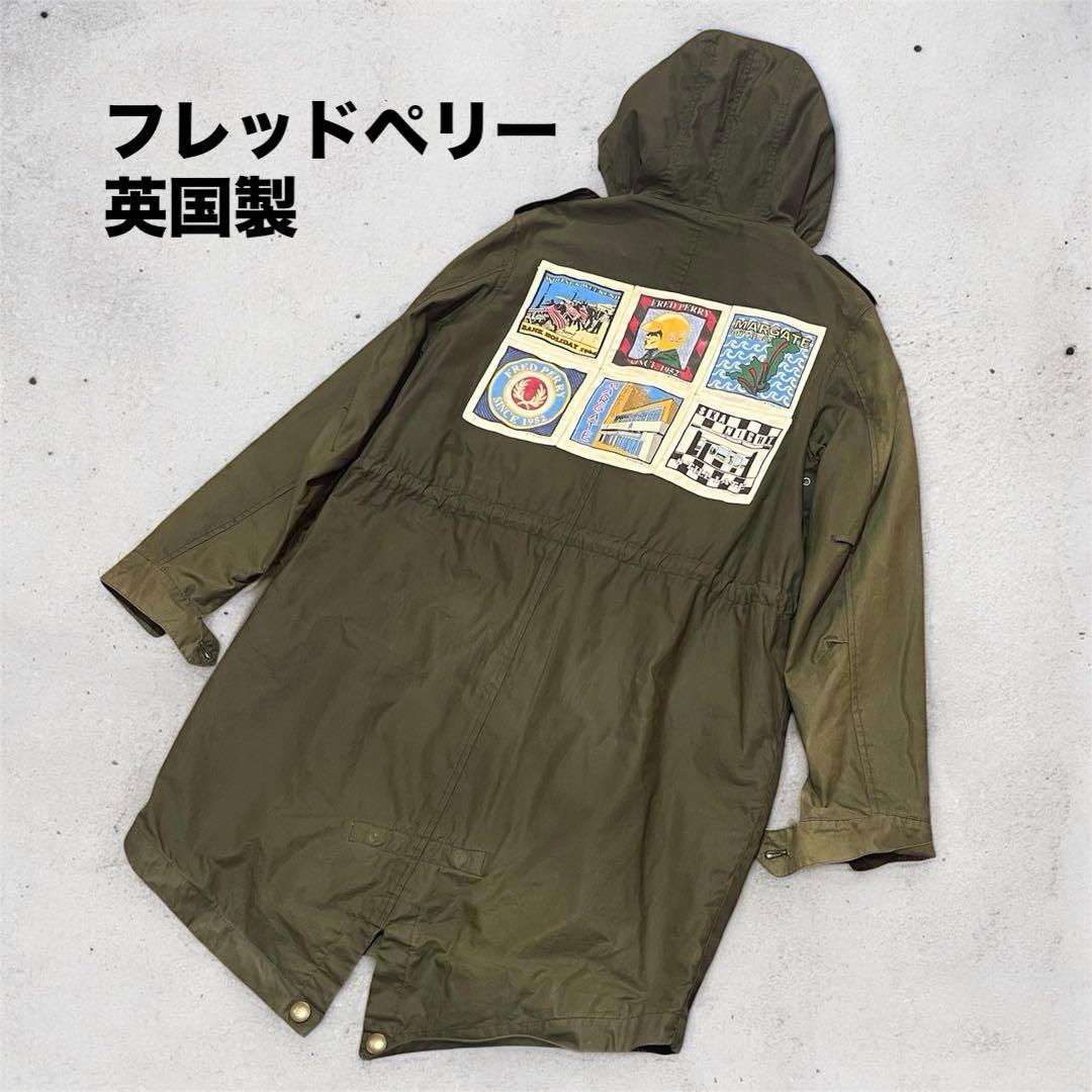 希少　英国製フレッドペリー　モッズコート　カーキ　　ワックス　背中ワッペン　刺繍 FRED PERRY（フレッドペリー） モッズパーカー レディース FRED PERRY