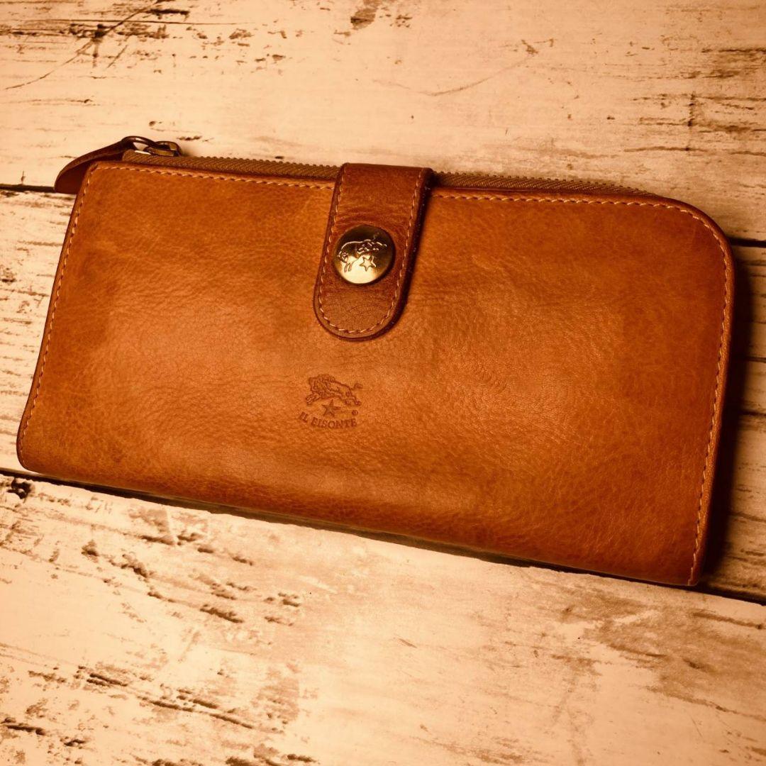 ヴィンテージ感漂うヌメ革】 IL BISONTE 長財布 本革 大刻印ボタン