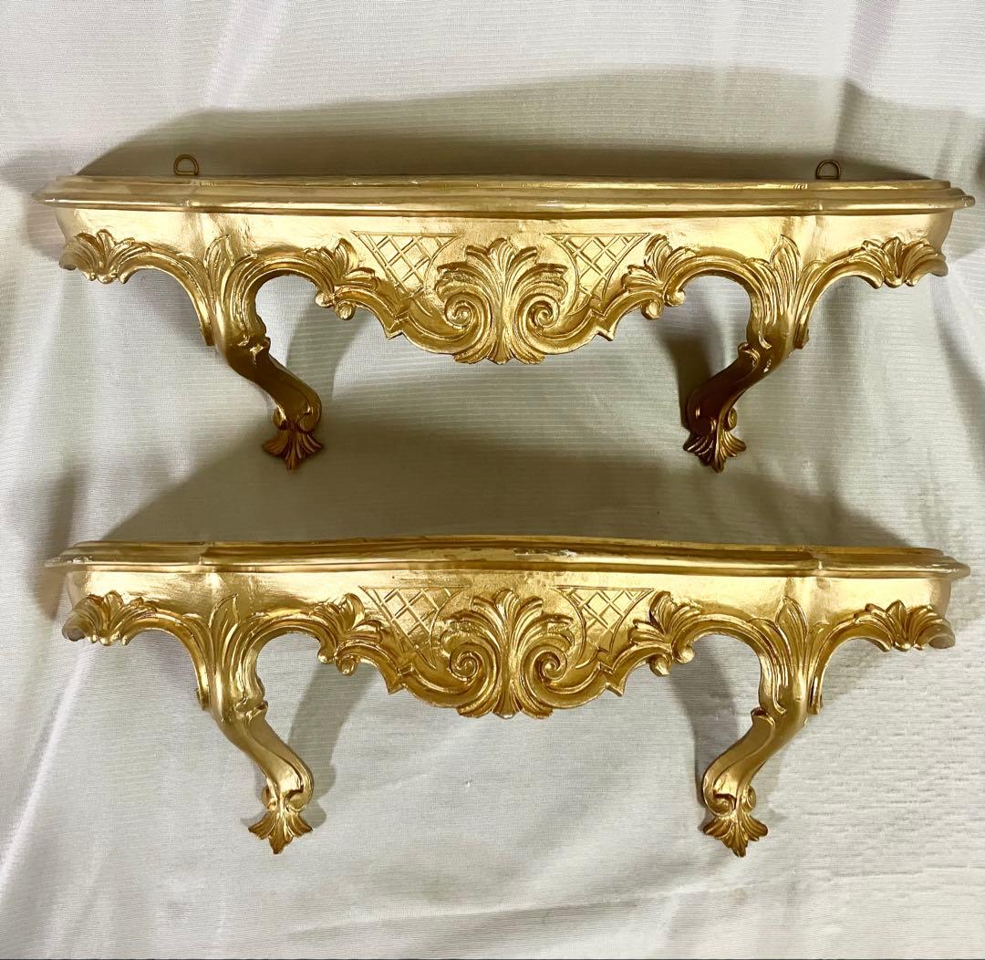 イタリア製　壁掛け コンソール 2個セット　棚　装飾　ゴールド　インテリア 楽天市場】イタリア製 壁掛けコンソール ゴールドデコレーション