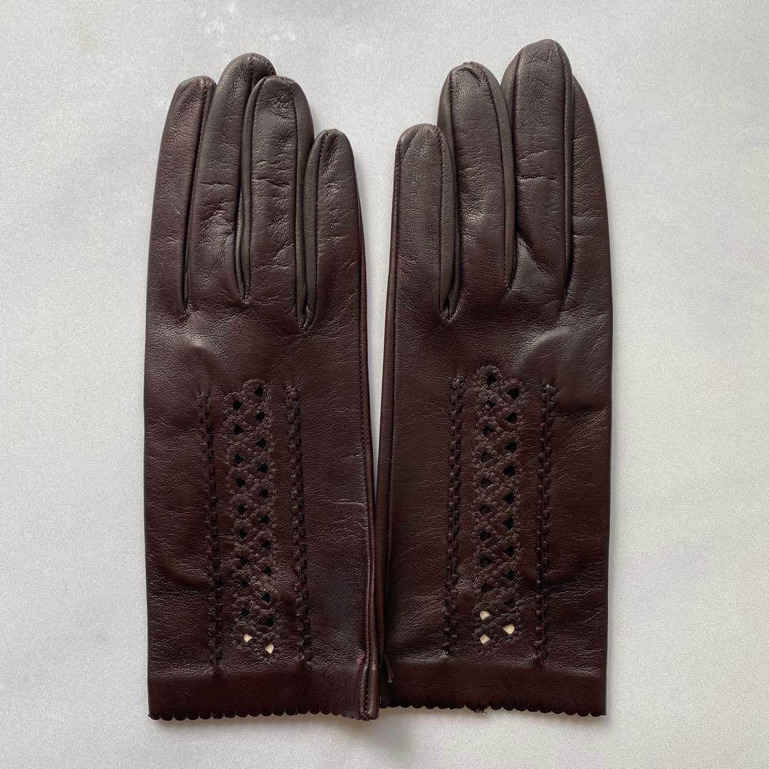未使用 イタリア ルチアーノ レディース レザーグローブ 革手袋 ダーク