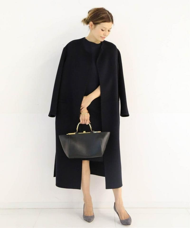 ドゥーズィエムクラス victorian リバーロングノーカラーコート 38 黒