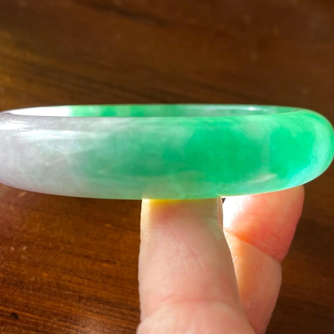 翡翠 氷質 緑 ラベンダー ジェダイト 58.5g 手首内径18cm バングル