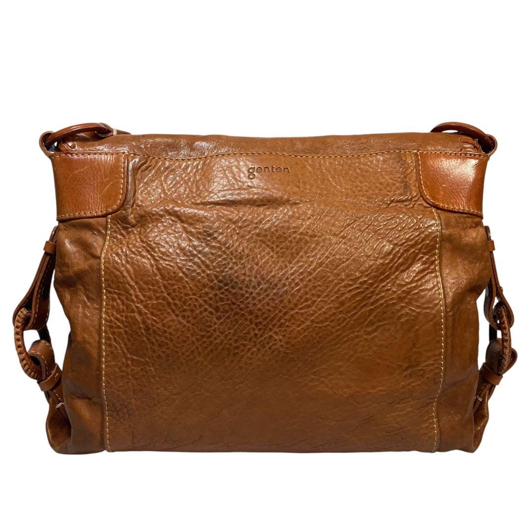 genten ウールシープ本革 メッセンジャーバッグ クロスボディ 飴色