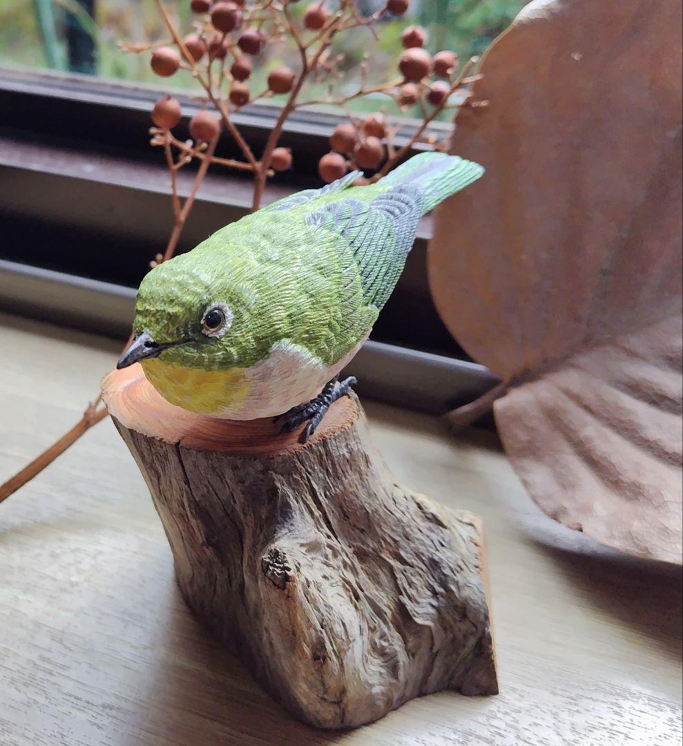 バードカービング　\"メジロ”