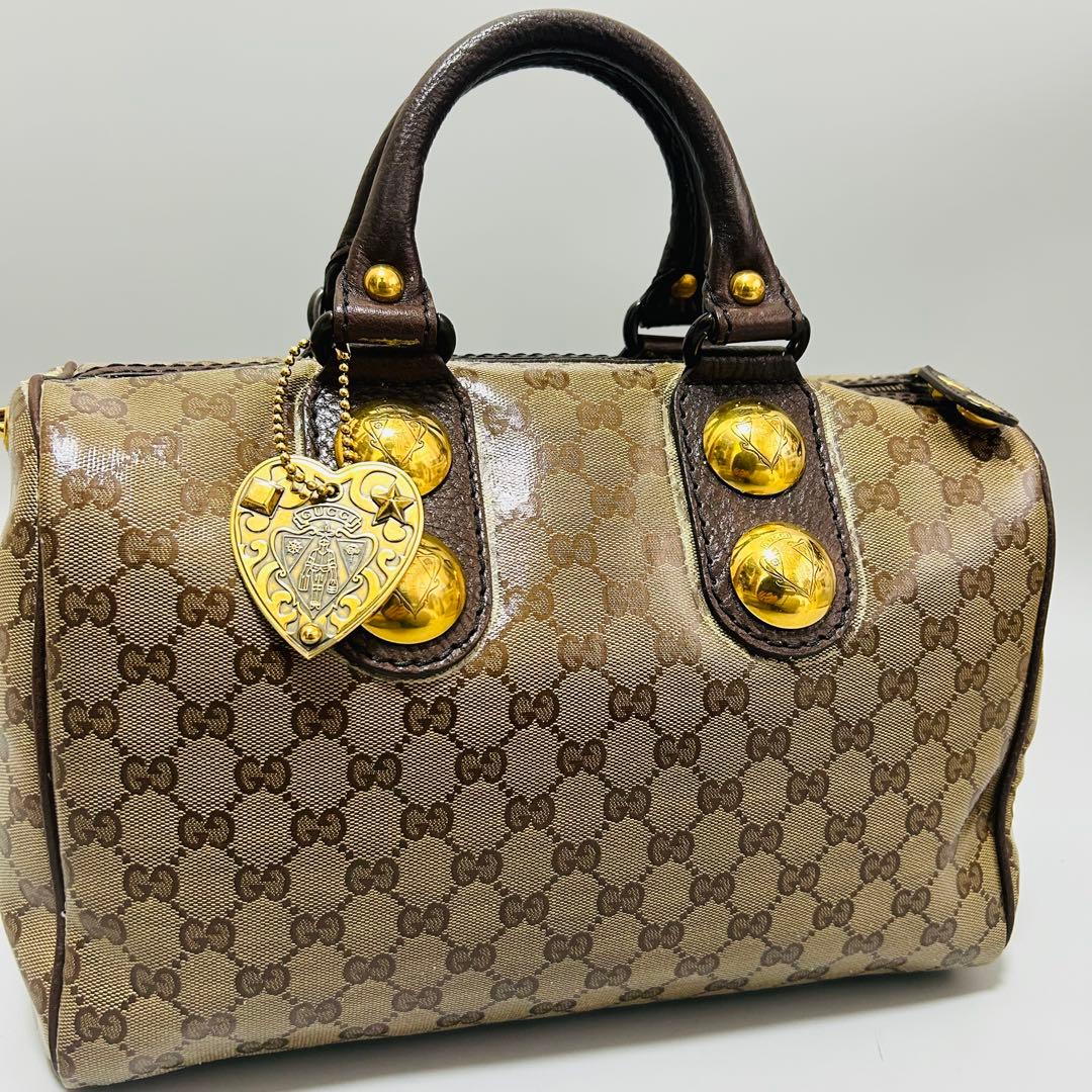GUCCI グッチ GGクリスタル ハンドバッグ ミニボストンバッグ ブラウン