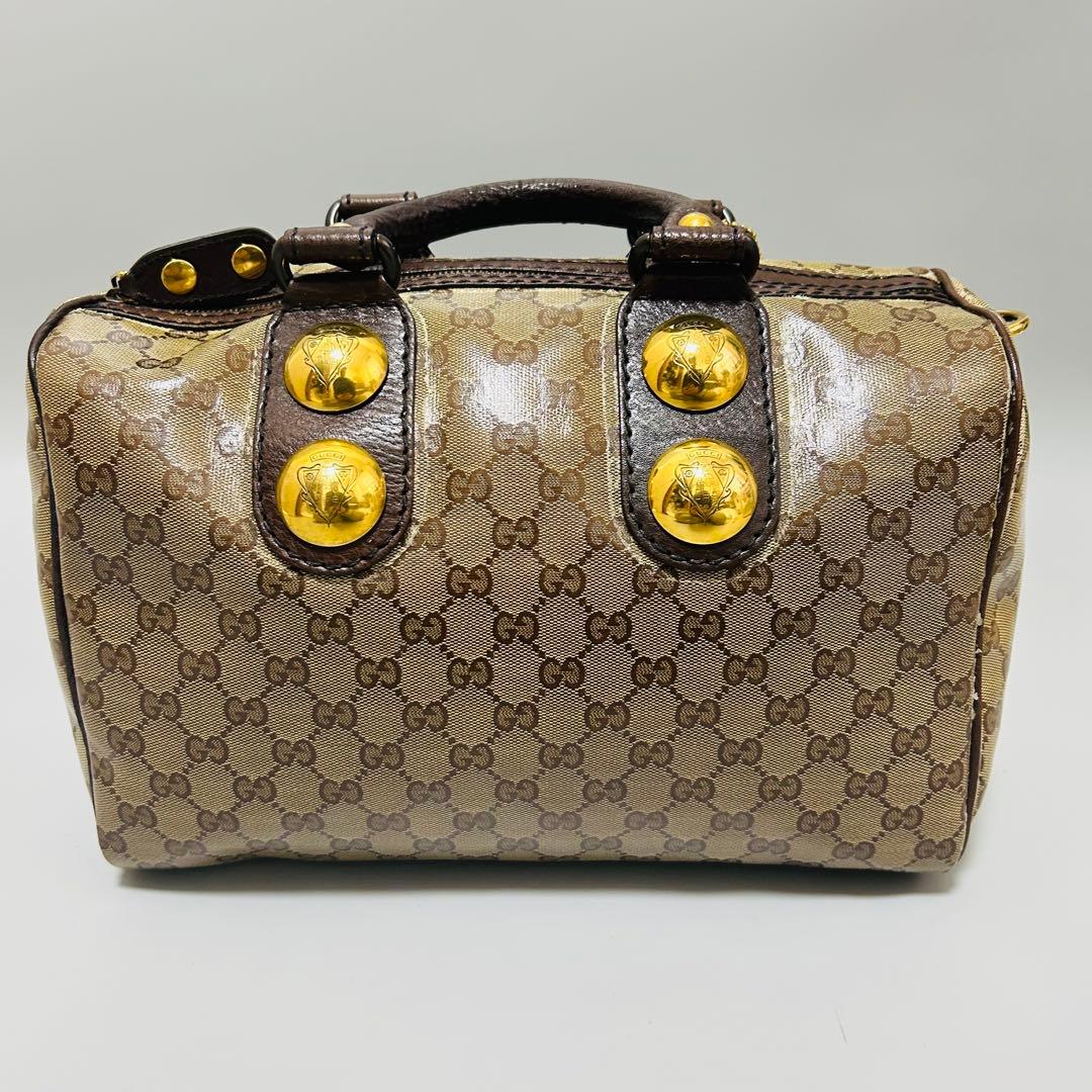 GUCCI グッチ GGクリスタル ハンドバッグ ミニボストンバッグ ブラウン