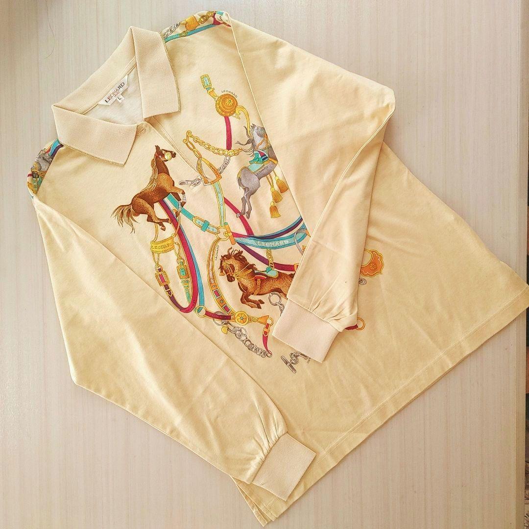 未使用美品☆LEONARD レオナールスポーツ☆長袖ポロシャツ L ホース柄