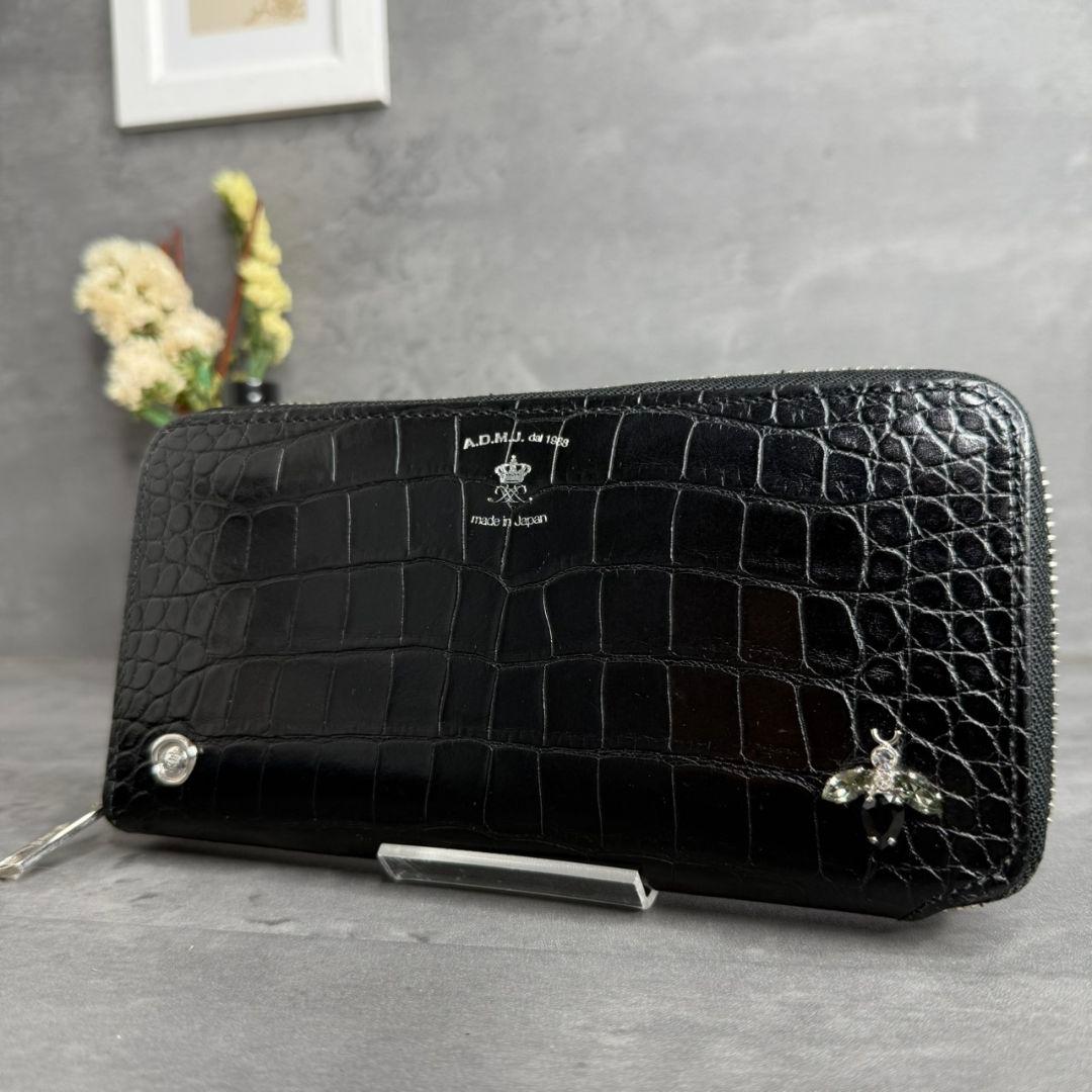 ☆極美品☆A.D.M.J. クロコ型押し THE Bee ラウンドジップ 長財布
