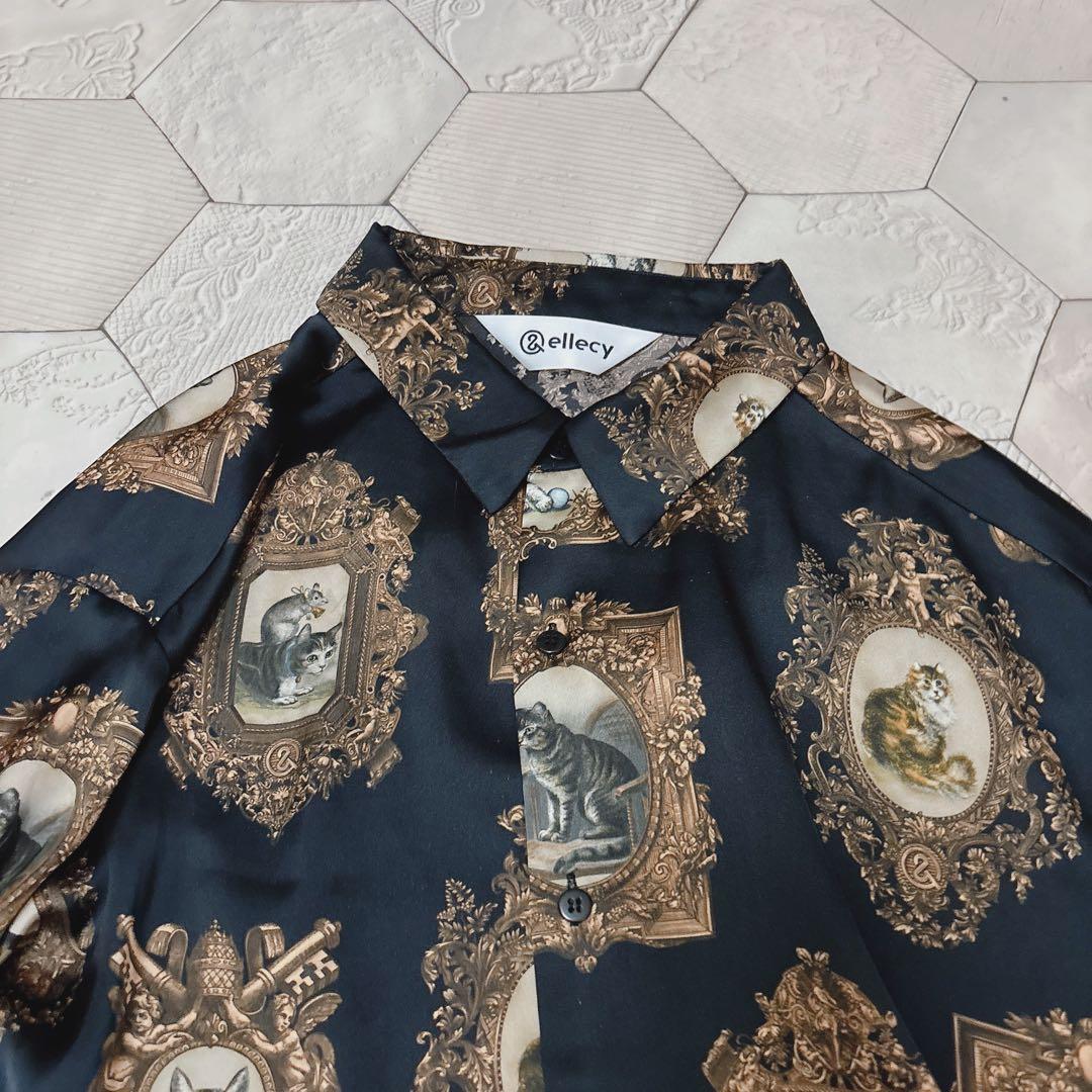 &ellecy ネコフレームシャツ 長袖 ブラック - メルカリ