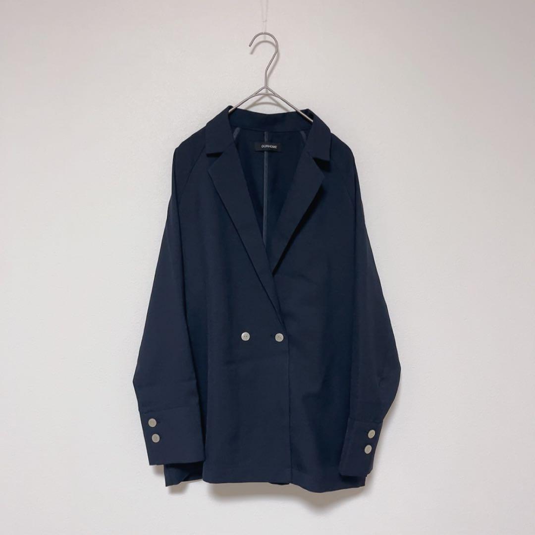 美品 OURHOME シワになりにくい、洗える軽やかジャケット ネイビー