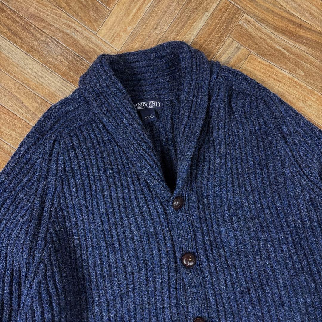 usa製ランズエンド ショールカラー ウール肉厚カーディガン エルボー