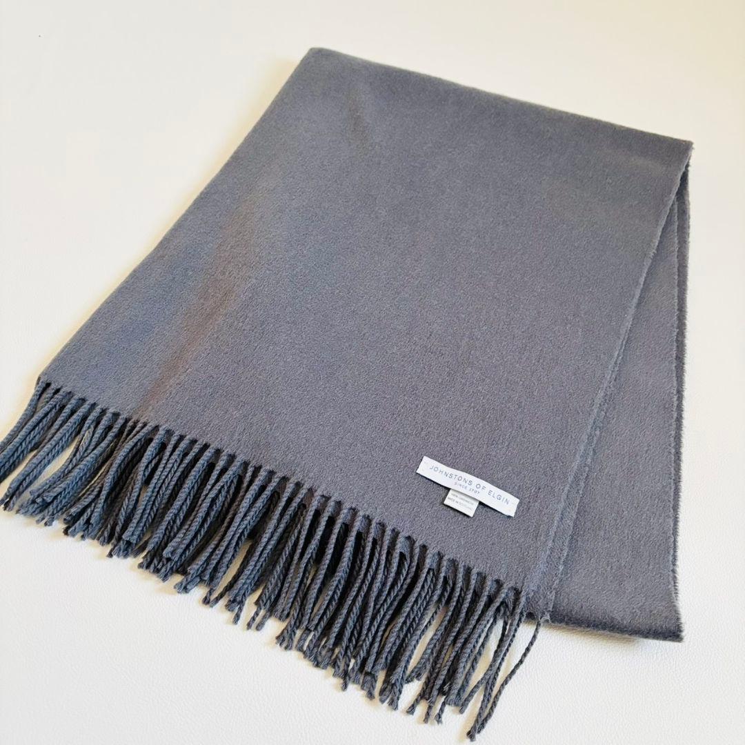 1841【美品】ジョンストンズ 大判ストール カシミヤ100％ 無地 グレー