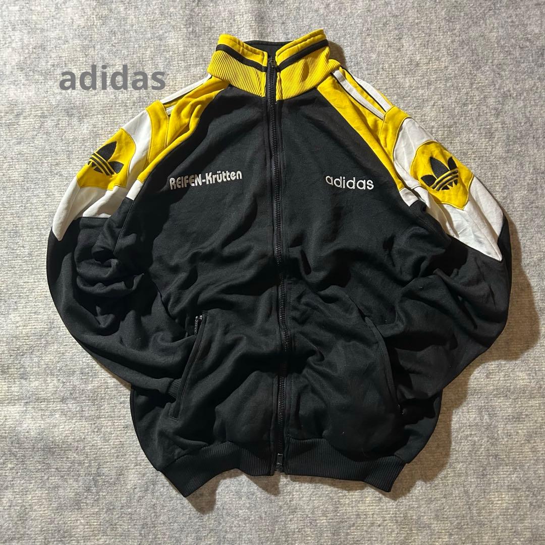 激レア90sadidas好配色ナイロンフルジップ胸ロゴ刺繍トレフォイル万
