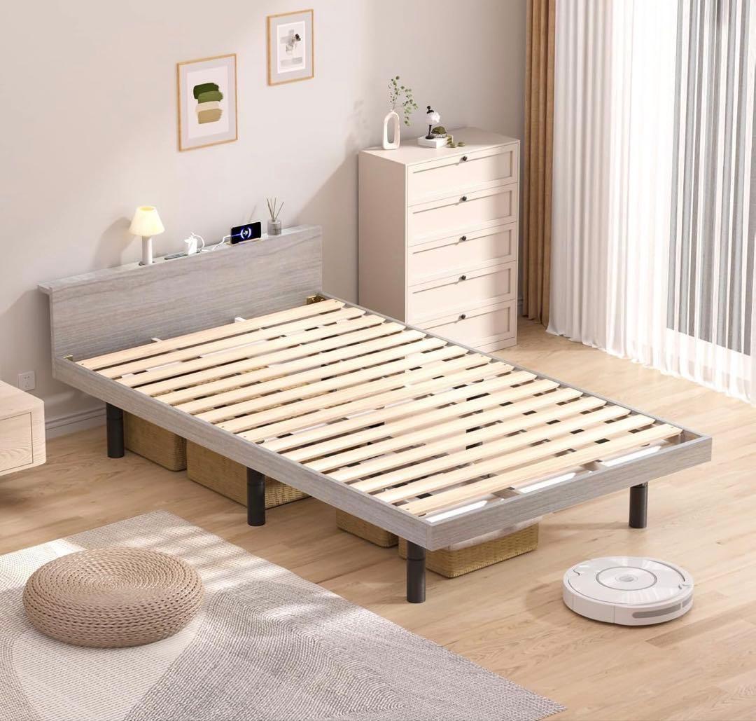 最安最終日✨ ベッドフレーム シングル ベッド 宮棚 2口コンセント 3