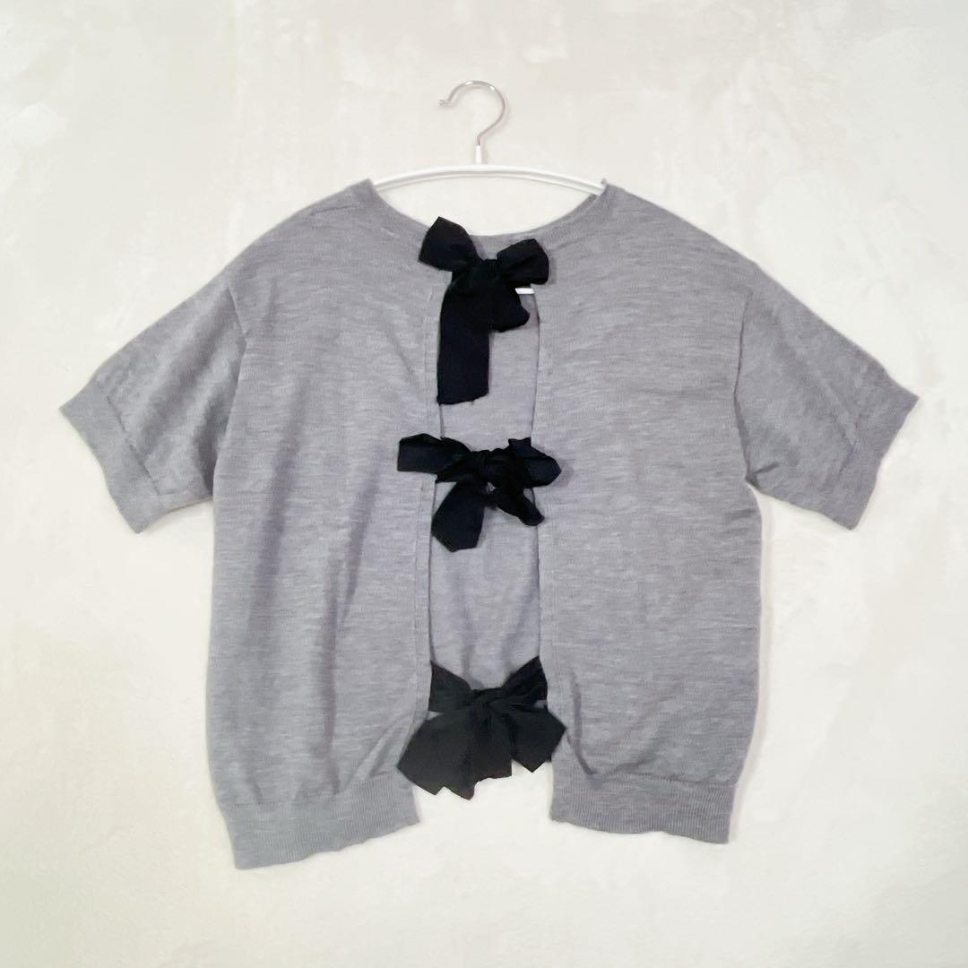 レア 美品 ミュウミュウ バックリボンニット 半袖ニット チェック