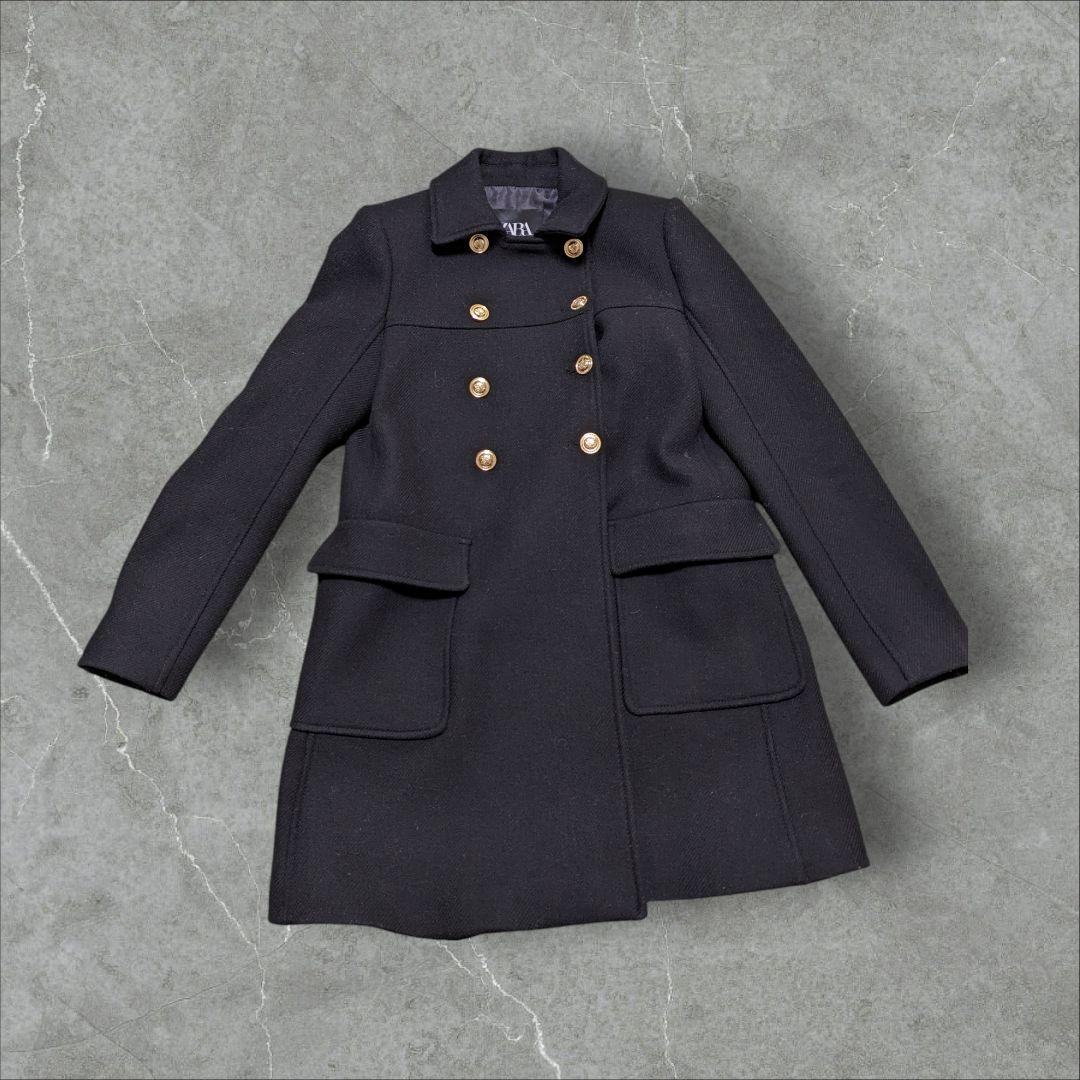 ザラ ZARA ナポレオンコート 金ボタン ダブルブレスト ブラック - メルカリ