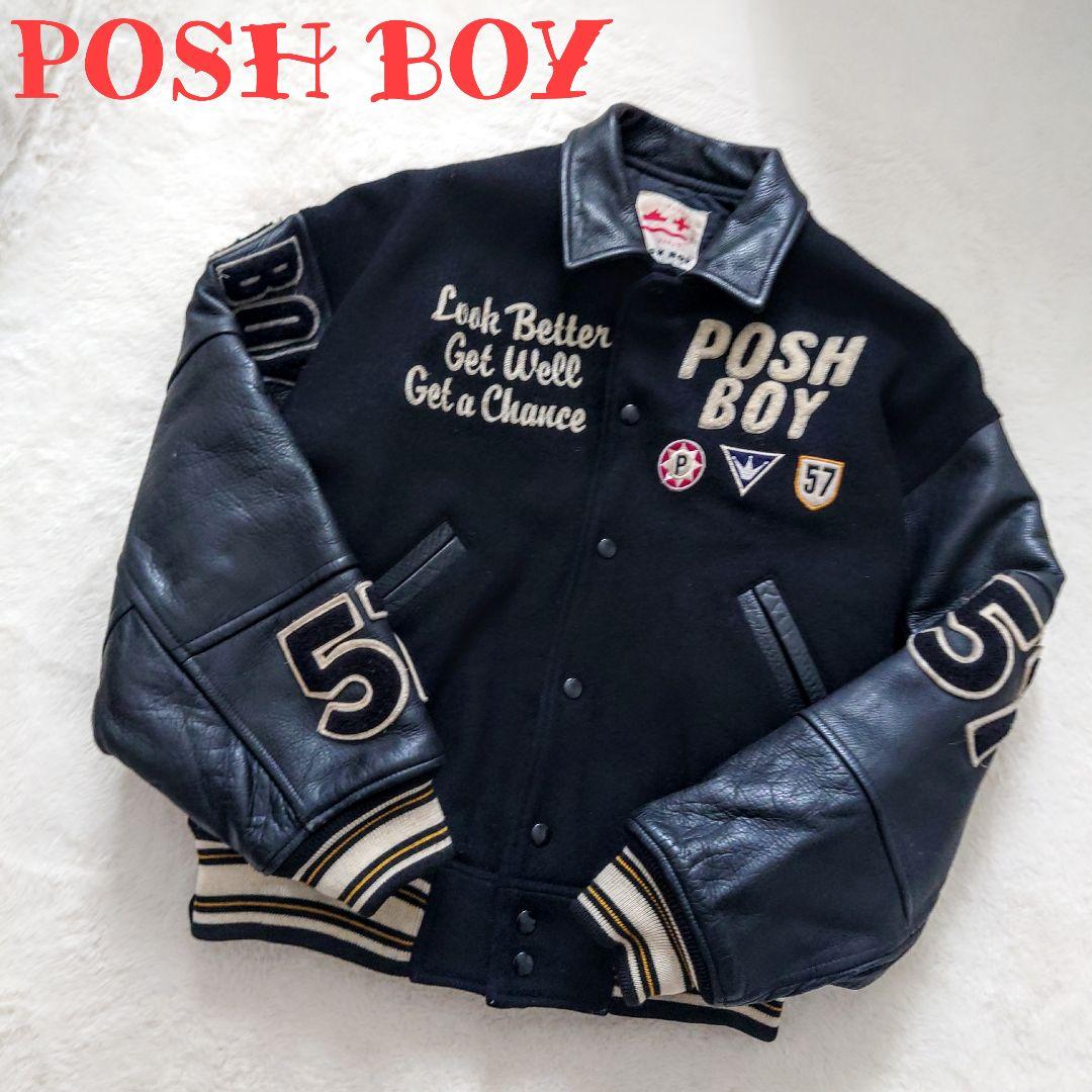 POSH BOY ポッシュボーイ 袖襟レザースタジャン 刺繍 ワッペン