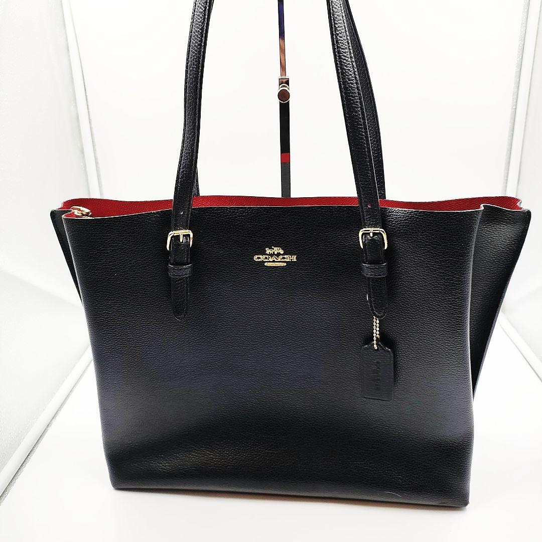 美品 コーチ モリー トートバッグ レザー ビジネス A4 黒 シボ皮 金