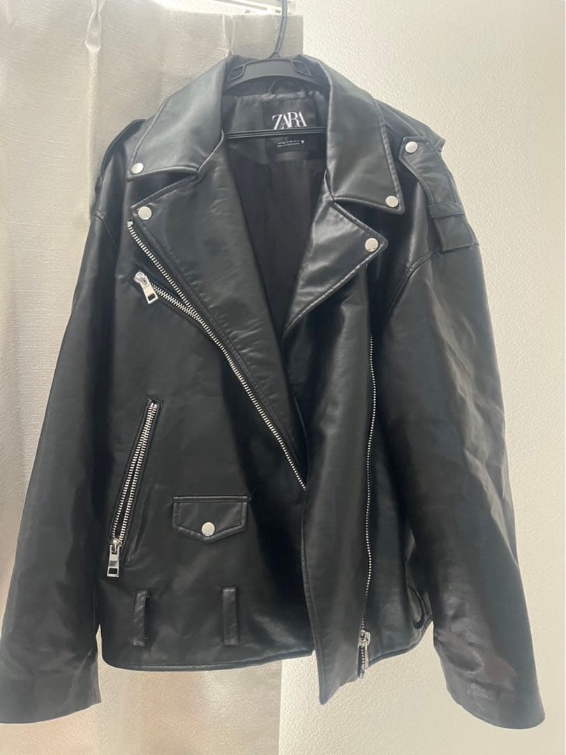 ZARA ブラック レザーライダースジャケット XXL - メルカリ