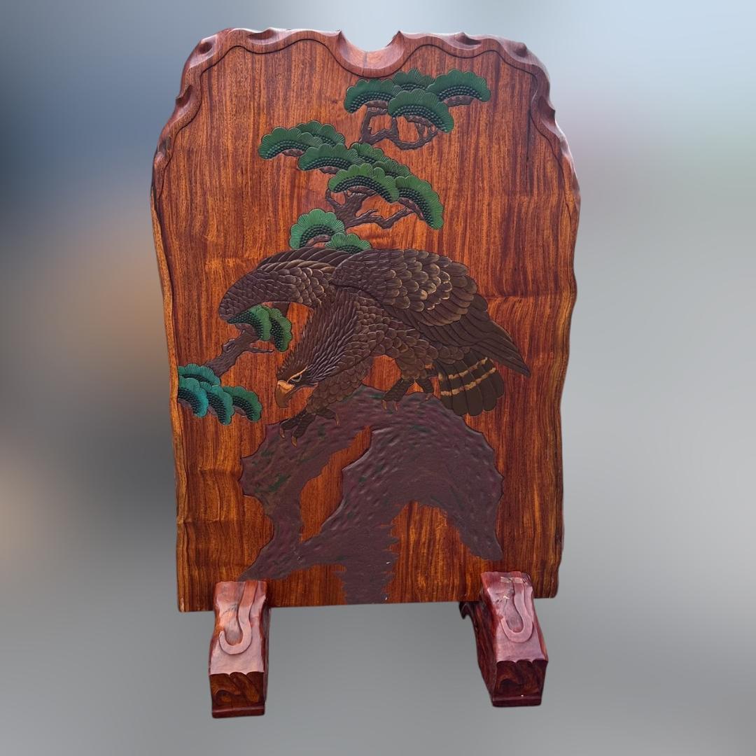 k.s様専用 鷹の衝立 烏城彫 鷹松図 パーテーション 衝立 間仕切り 62k