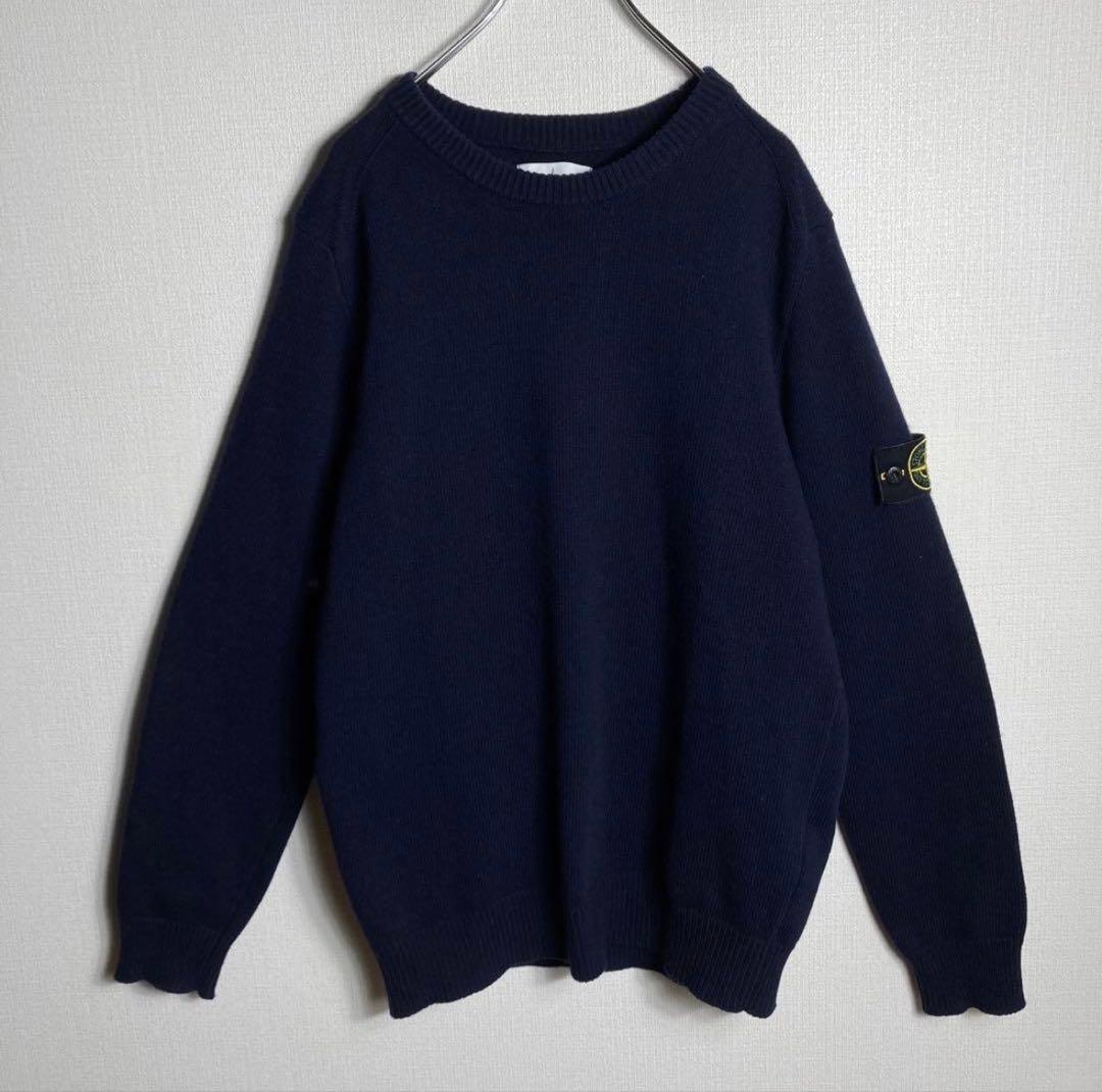【美品】ストーンアイランド ニット Lサイズ STONE ISLAND (ストーンアイランド) 袖ロゴ クルーネック 長袖 ニット