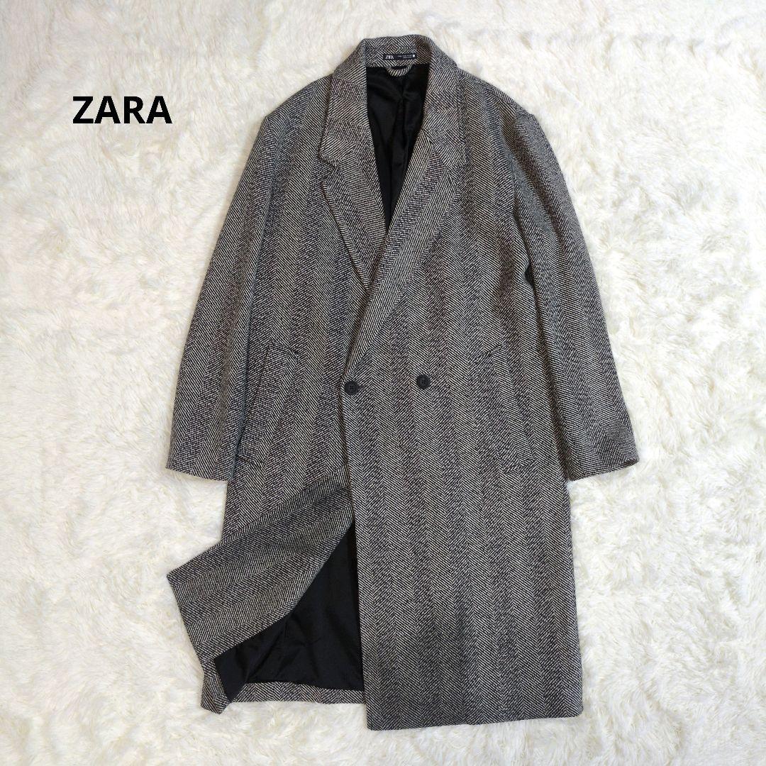 ザラ ロングコート チェスターコート ヘリンボーン ダブル オーバー