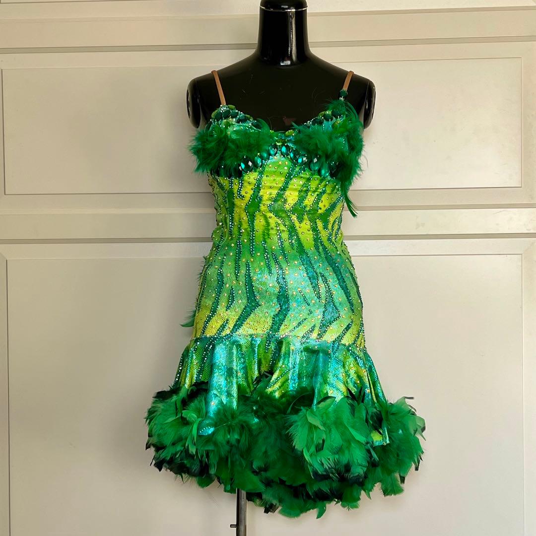 可愛い羽根が華やかな社交ダンスラテンドレス 試着OK】ラテンドレスで体型カバー！足・腕・お腹が気になる方必見の