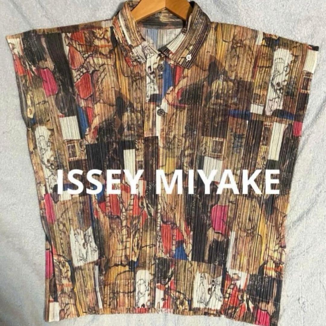 状態良好❗️】ISSEY MIYAKE プリーツ加工 絵画 アート 仏陀 シャツ