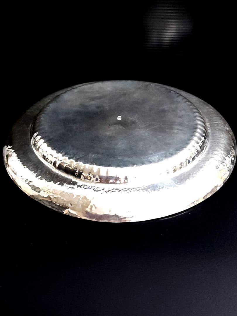 純銀 平安 美照 造 (加澤美照) 鎚目打 静海盆 打出 約378.35g共箱の