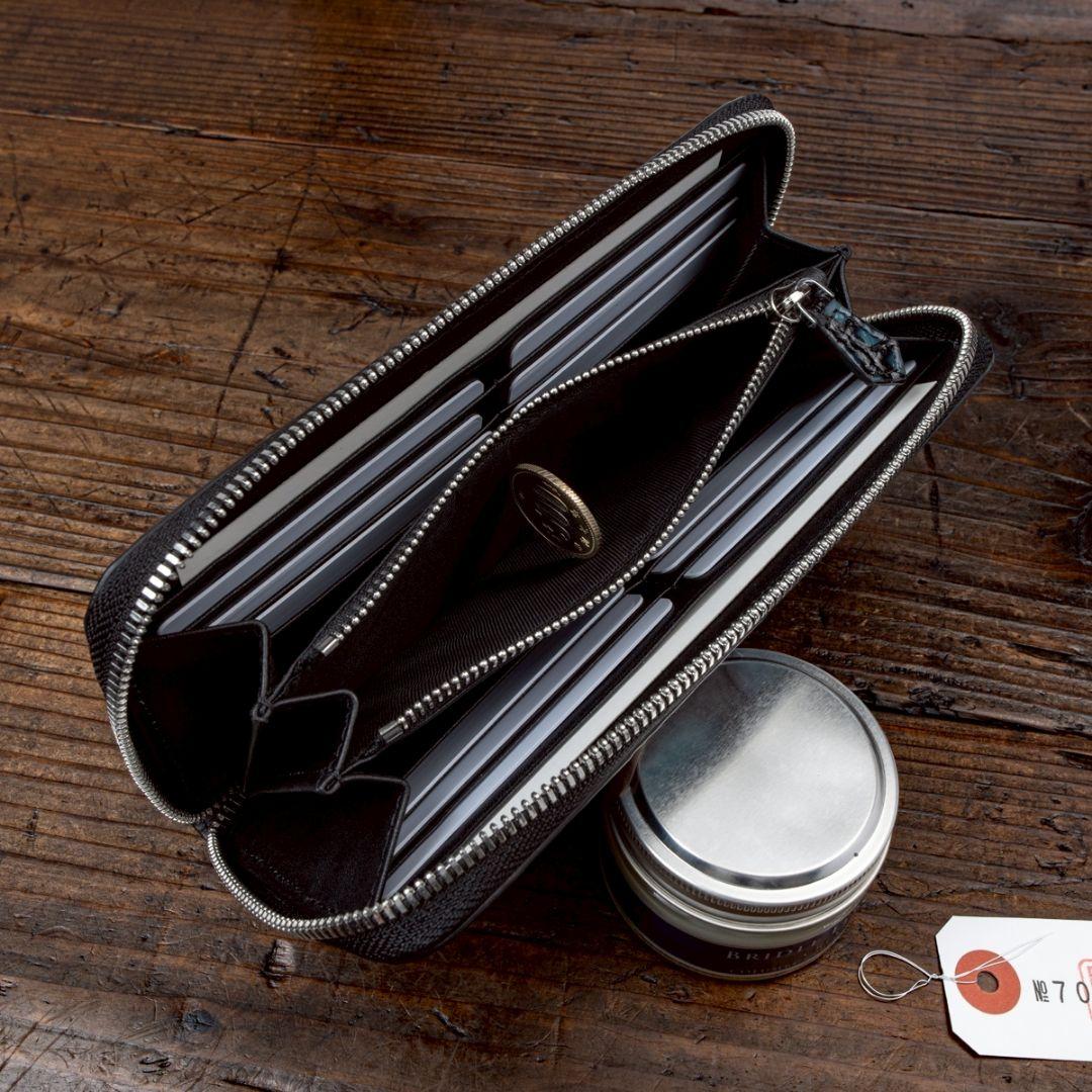 実物撮影 一枚革 クロコダイル ブルー メンズ 長財布 ラウンド