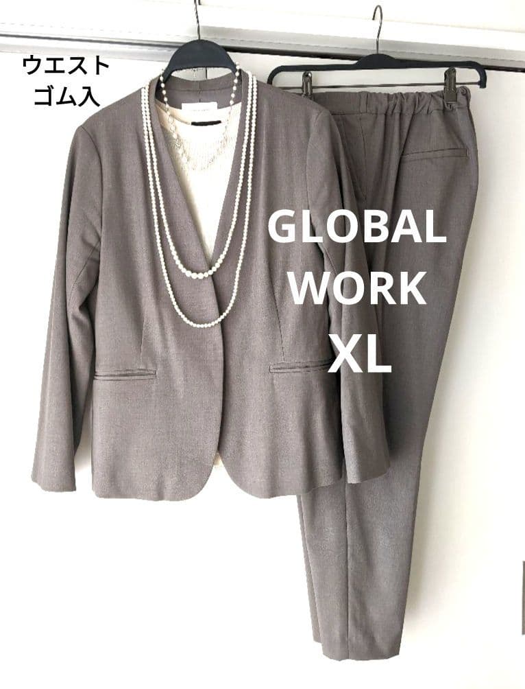 GLOBAL WORKノーカラー　パンツ　スーツ ウエストゴム　ブラウン系　XL GLOBAL WORK（グローバルワーク） スラックス パンツ ウツクシルエット