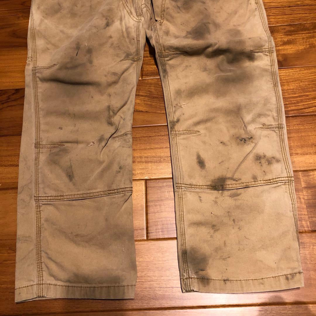 CARHARTTダブルニーワークパンツ ベージュ 汚れデザイン34／30