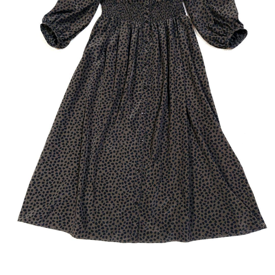 ANAYI デシン リーフプリント シャーリング ワンピース 日本製 Mサイズ