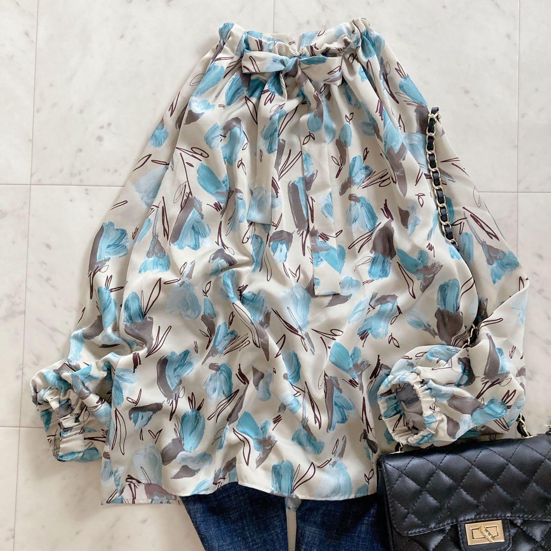 極美品 トゥモローランド ブーゲンビリアプリント ボウタイギャザー