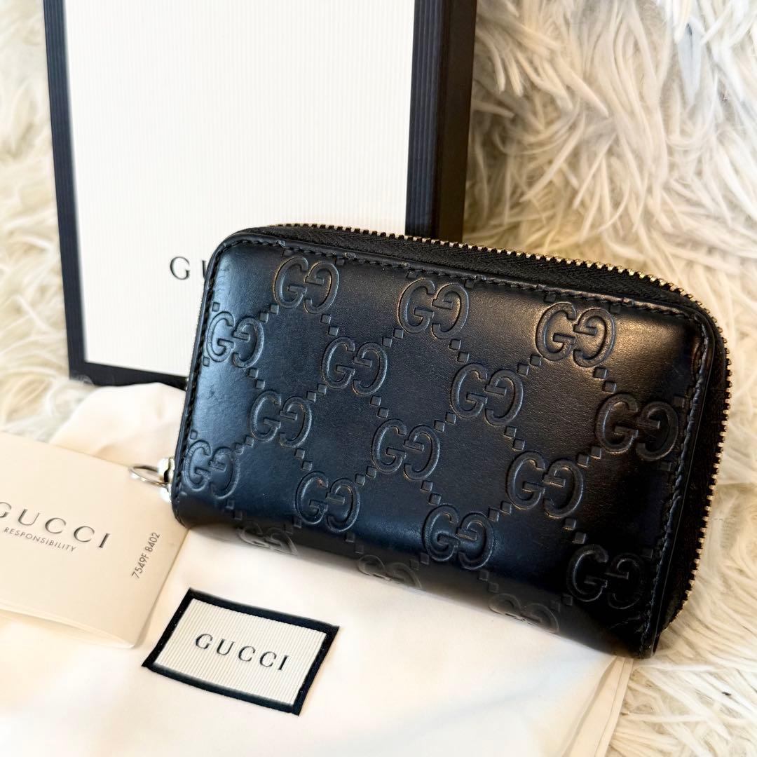 <箱付>GUCCI ケース　カードケース　シマ　レザー　ブラック GUCCI ロゴ カードケース ・ブラック レザー | GUCCI公式