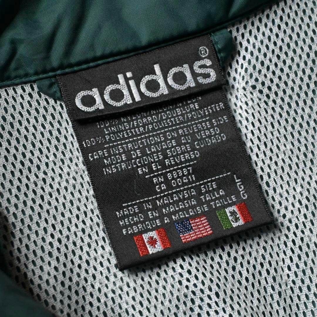 90s 万国旗タグ アディダス ナイロンジャケット グリーン 刺繍ロゴ 三