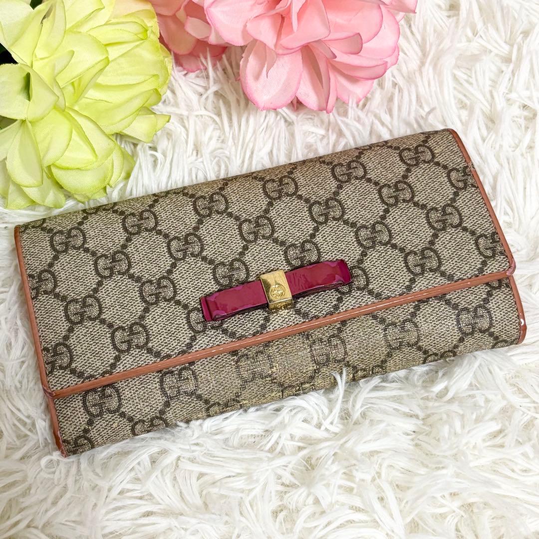 グッチ 長財布 二つ折り財布 リボン インターロッキング GGスプリーム