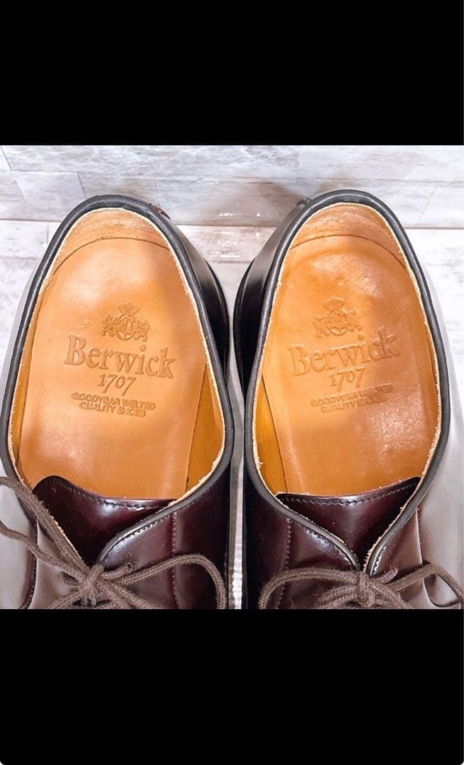 美品 バーウィック プレーントゥ 3680 ダイナイトソール 革靴 8.5 茶