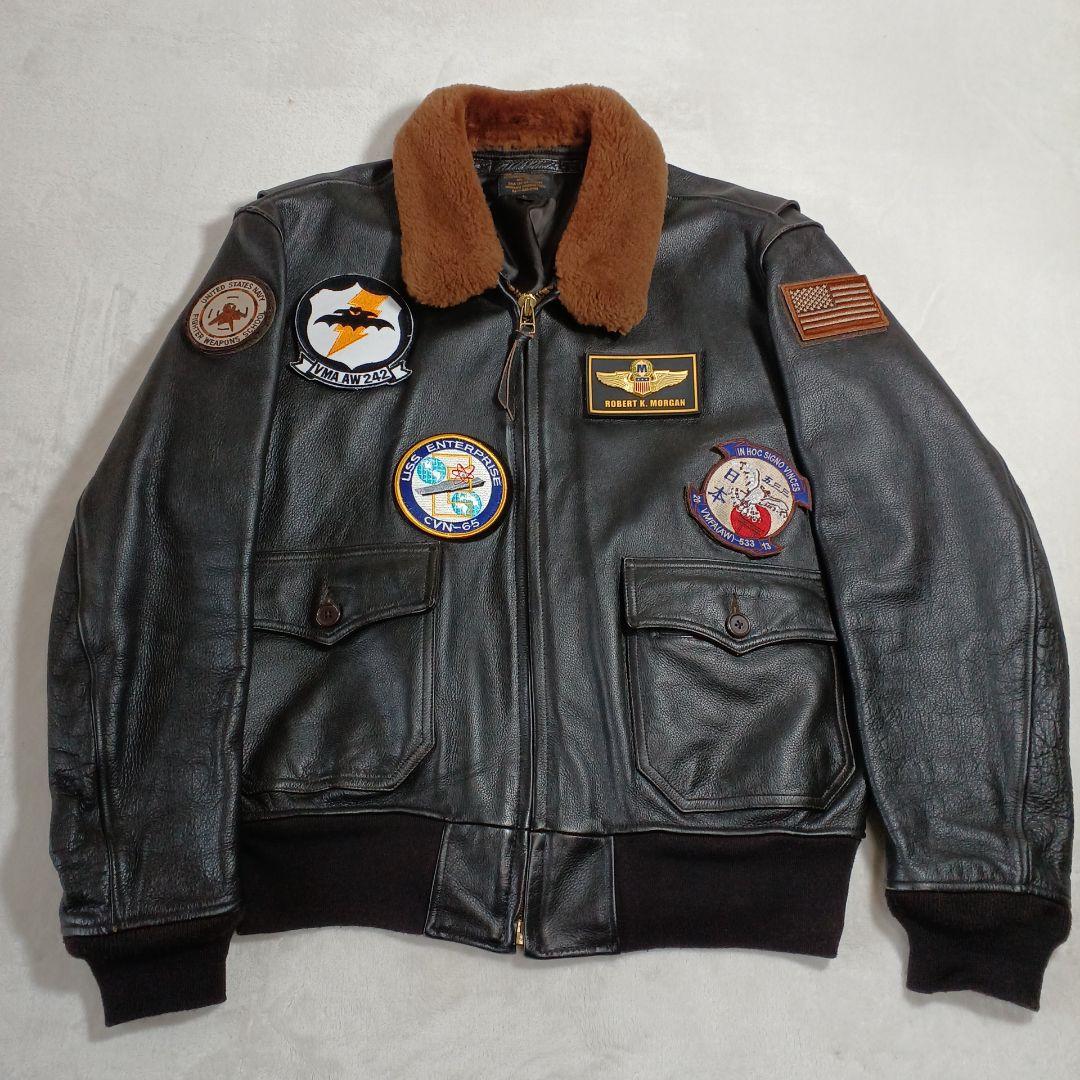 美品 MORGAN G-1NAVYエンボスジャケット 焦茶 L