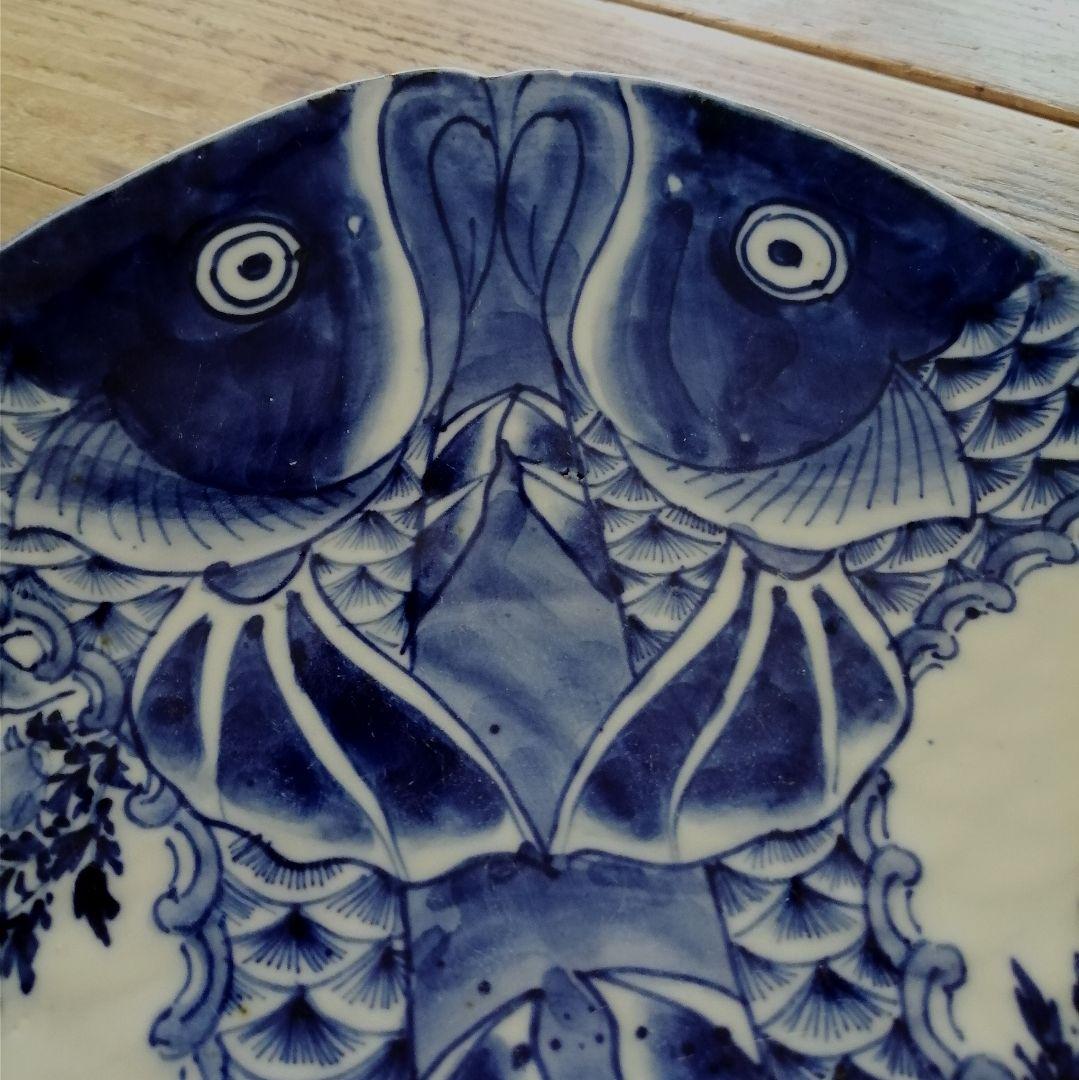 明治時代 梶原菊三郎 海老 梅 染付 魚形皿 - メルカリ