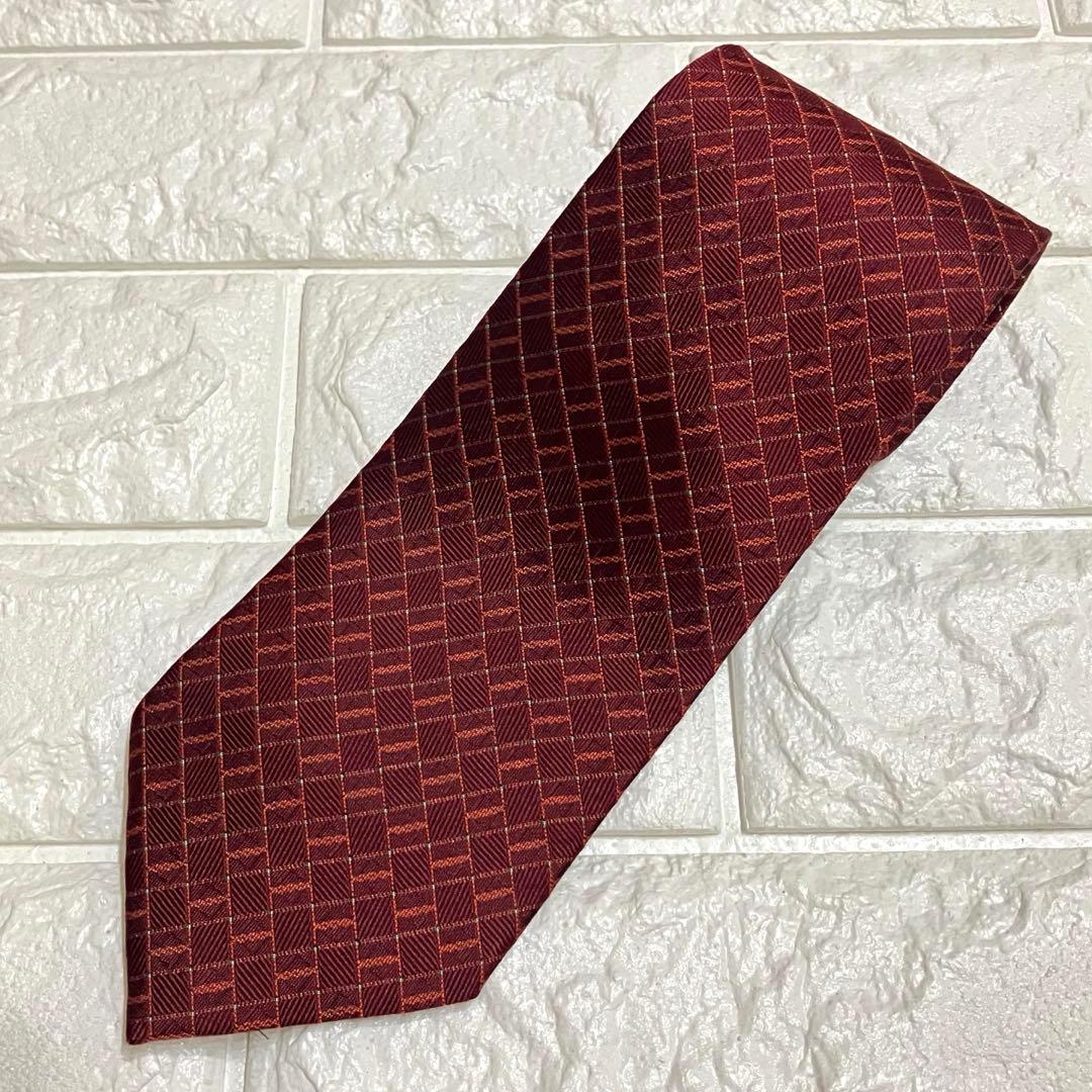 イヴサンローラン ネクタイ 総柄 ボルドー 赤 シルク100 - メルカリ