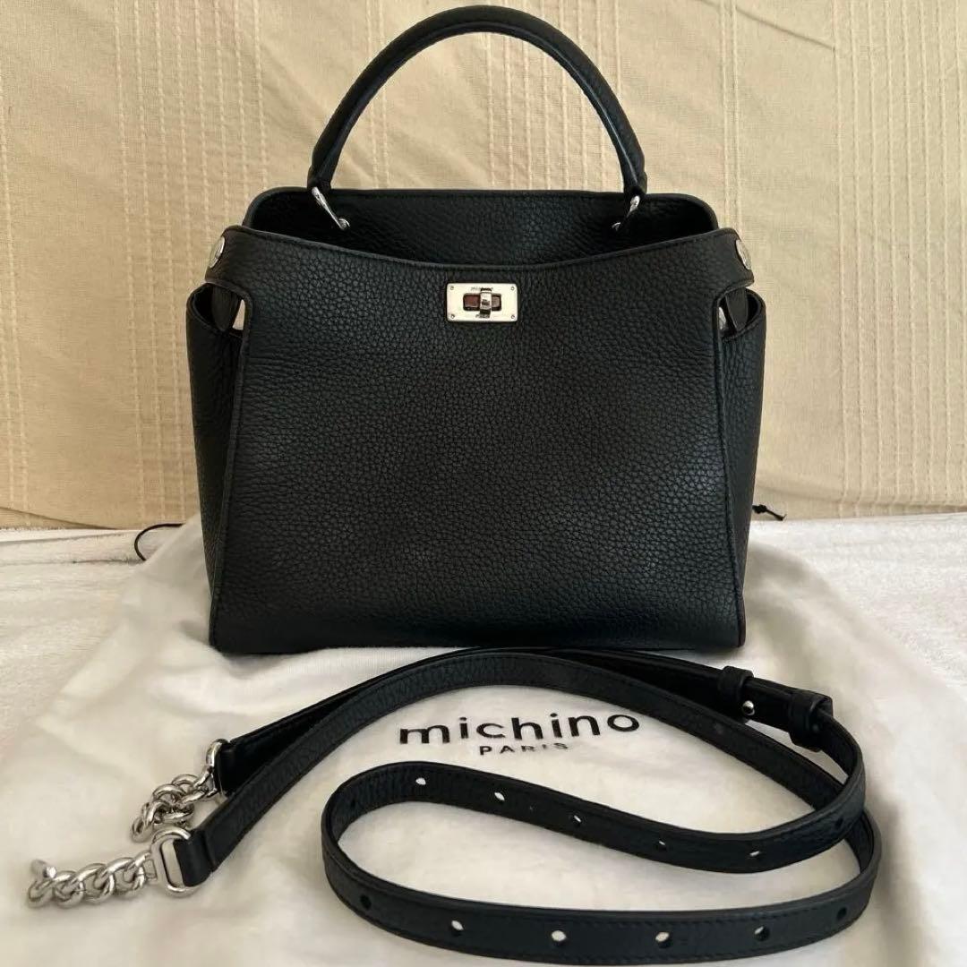 michino parisミチノパリ黒 ルテスミニ ハンドバッグ - ルテス ミニ ブラック