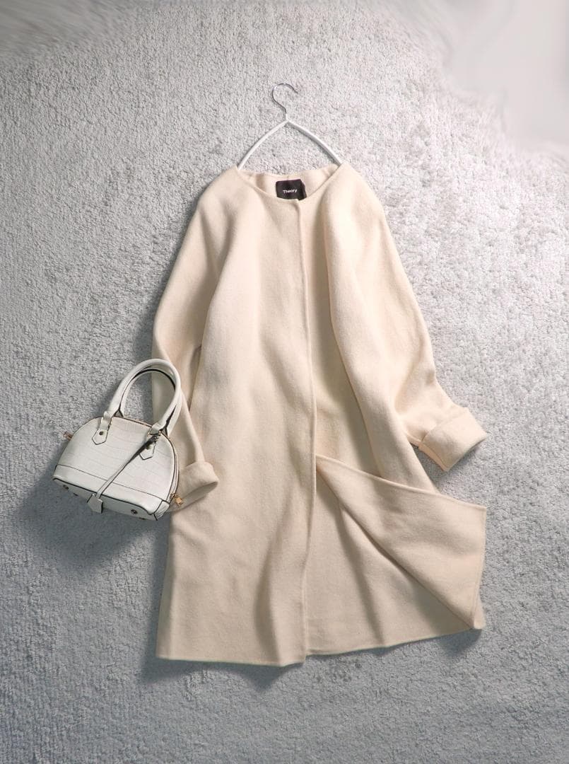 セオリー カシミヤブレンド ダブルフェイスノーカラー リバーコート S