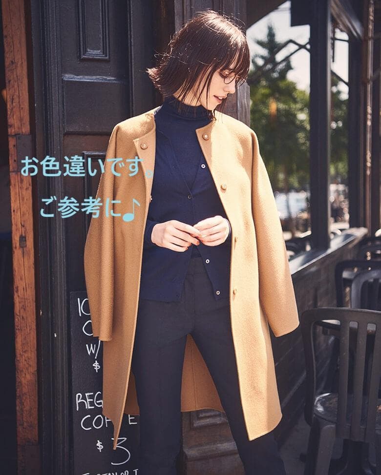 セオリー カシミヤブレンド ダブルフェイスノーカラー リバーコート S