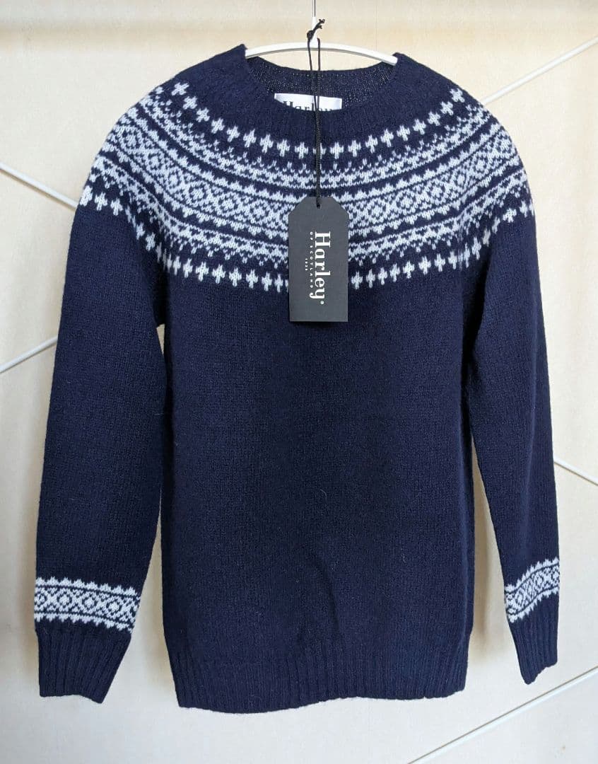 ハーレーオブスコットランド フェアアイル柄 セーター 40 ネイビー