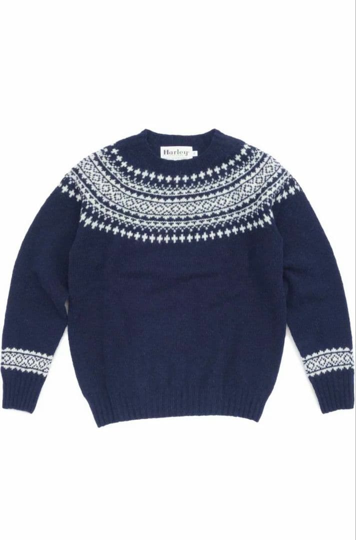 ハーレーオブスコットランド フェアアイル柄 セーター 40 ネイビー
