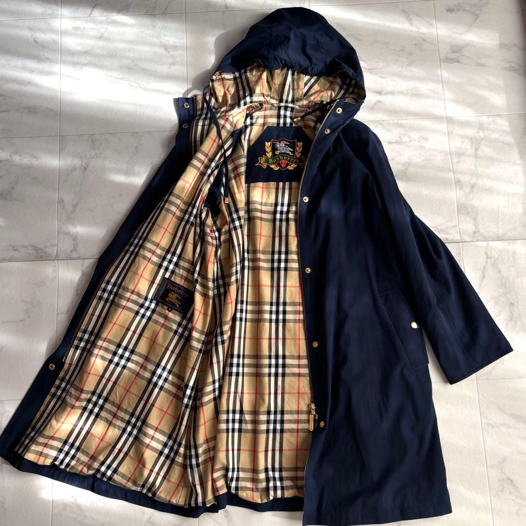 希少♪Burberry バーバリー ヴィンテージ フーデットコート ネイビー