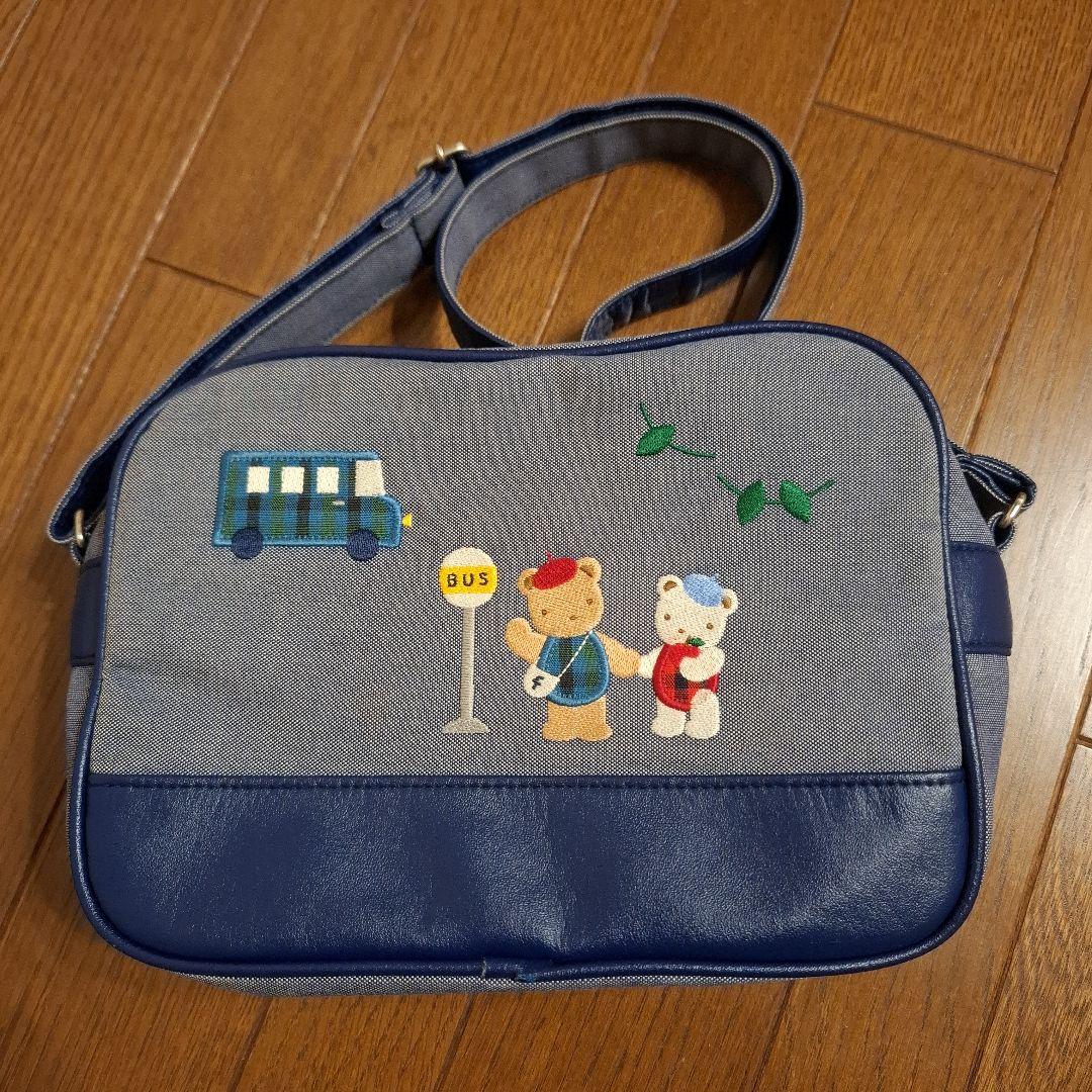 美品ファミリアFamiliarデニム刺繍ショルダーバッグ通園幼稚園入園準備